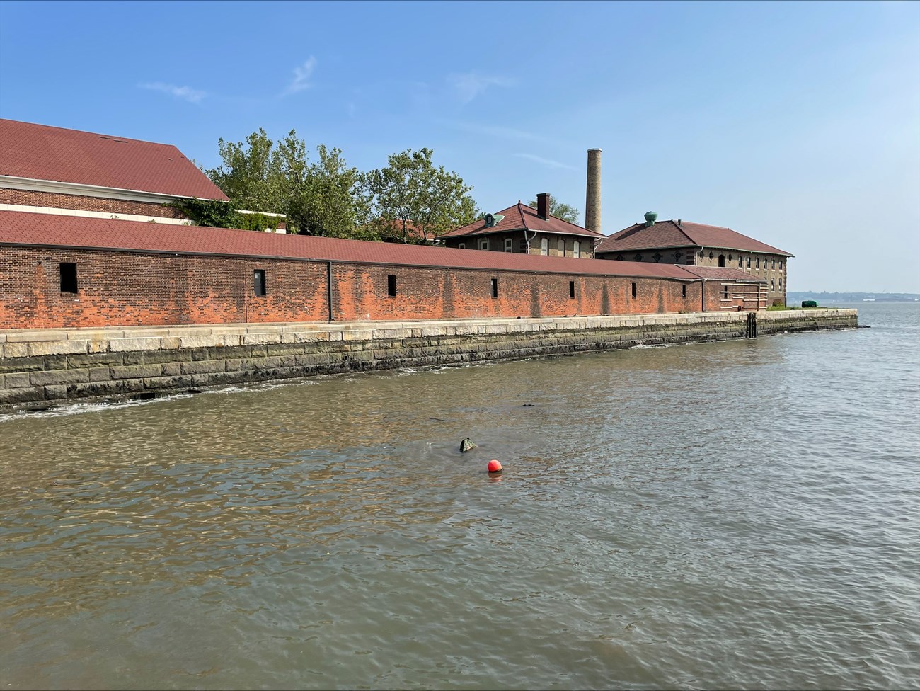 Historic stone seawall from the water side.