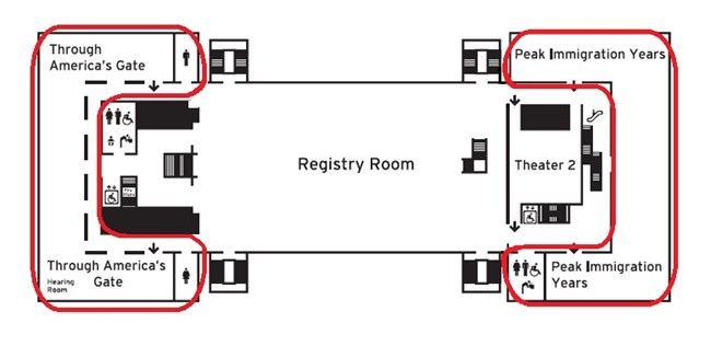 A black and white map of the exhibits that are closed on the second floor of the museum.