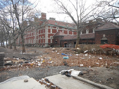 ellis island with debris