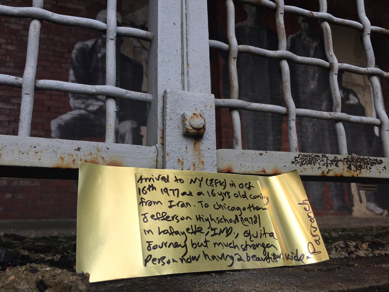 Gold brick with message from visitor.
