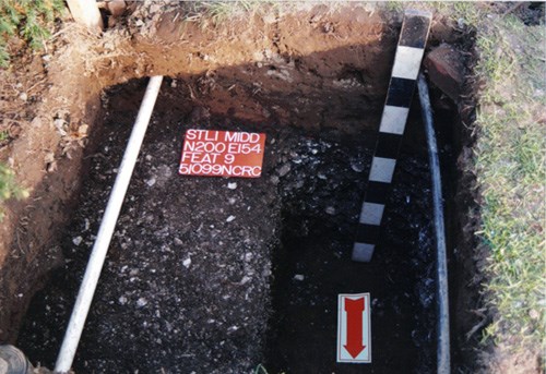 Shell midden stratum uncovered on Liberty Island