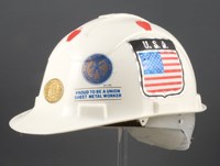 Hard hat of a steel metal worker during 1980s restoration of Statue