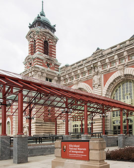 Canopy and Southwest Tower of Main Immigration Building on Ellis Island Canopy and Southwest Tower of Main Immigration Building on Ellis Island