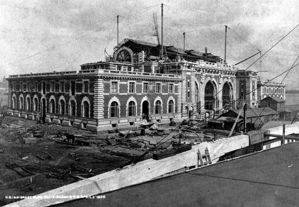 View of the construction of the Main Immigration Building on Ellis Island, ca. 1900.
