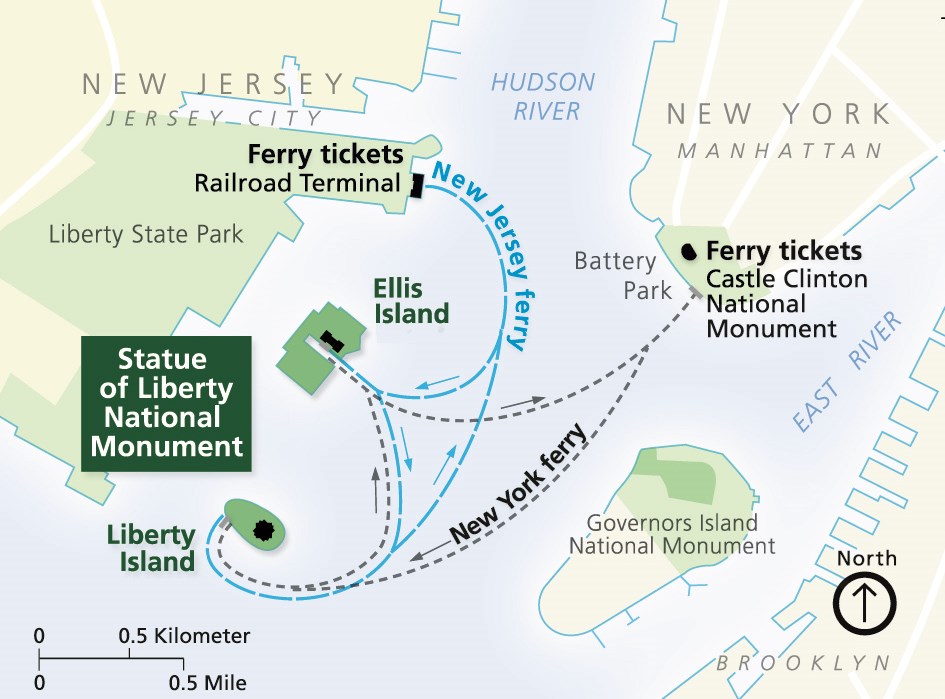 ellis island statue of liberty map