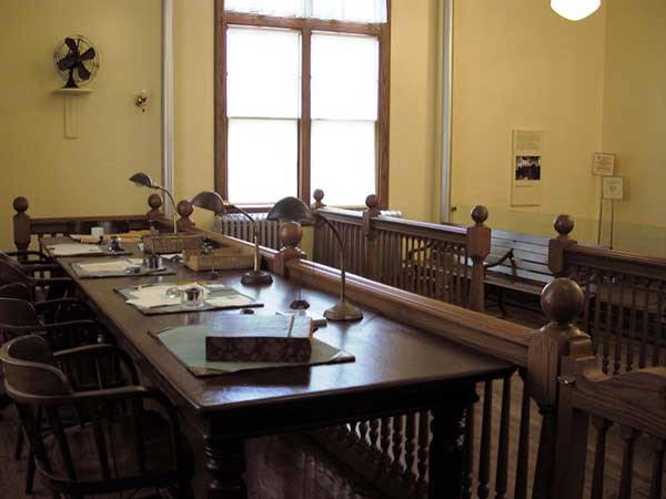 View from the raised platform in the Hearing Room where Special Board of Inquiry members sat to hear immigrants' cases.