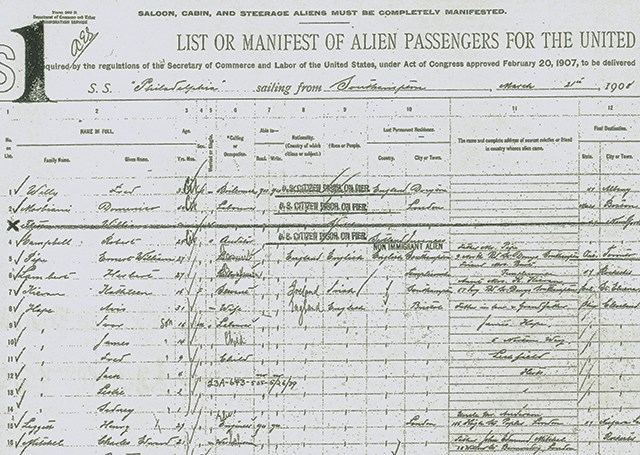 Steamship immigration manifest