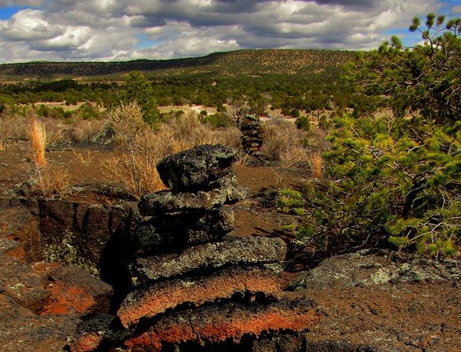 Lava cairns mark the trail at Lava Falls.