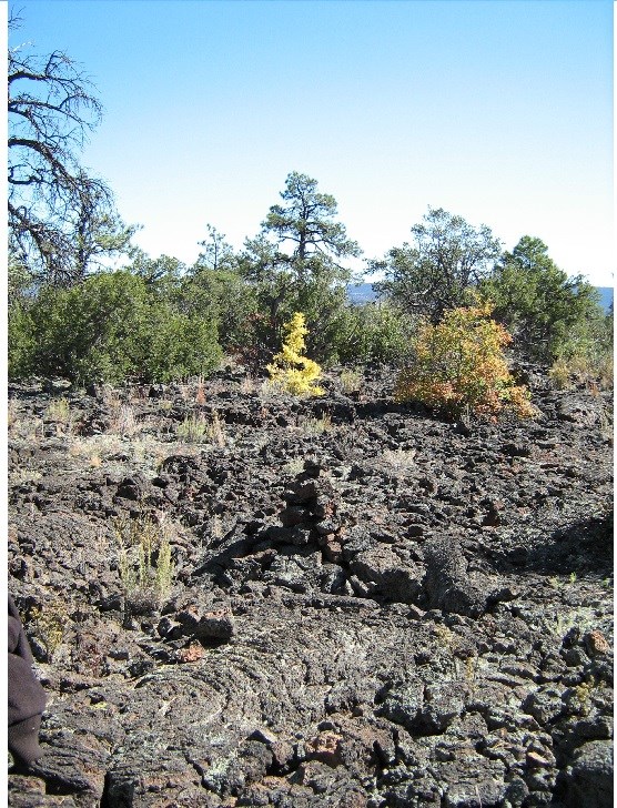 Cairn on the Zuni-Acoma Trail A field of lava marked by a hard-to-find cairn.