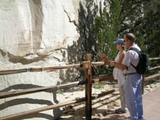 Hundreds of inscriptions and petroglyphs are visible from the Inscription Trail. Hundreds of inscriptions and petroglyphs are visible from the Inscription Trail.