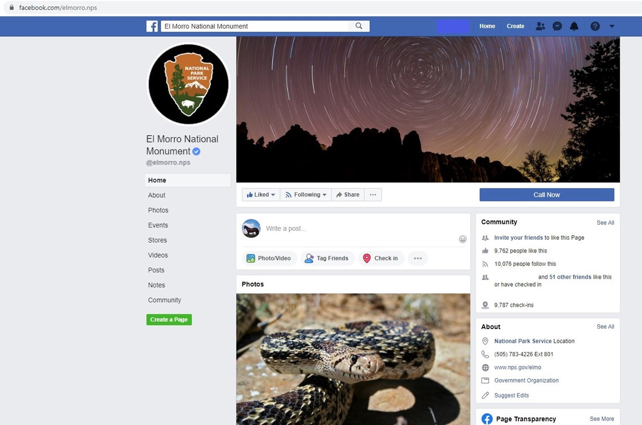 El Morro National Monument's Facebook Page