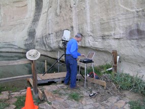 This researcher is scanning inscriptions at El Morro.