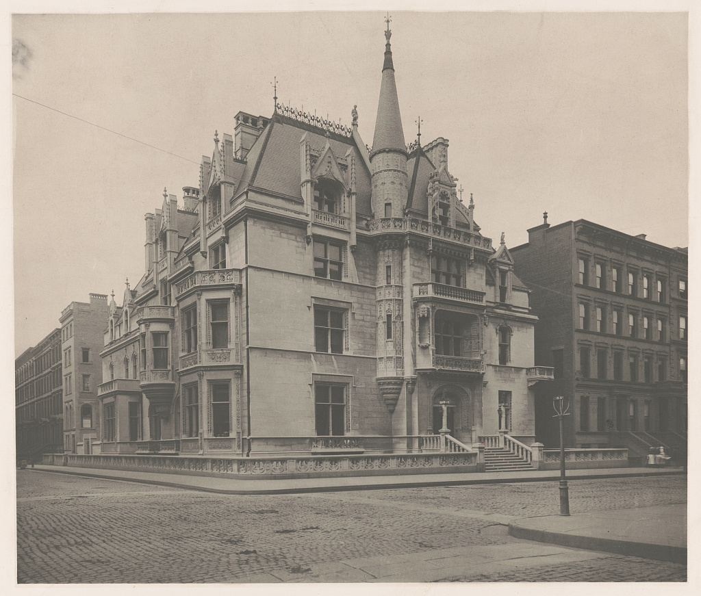 William and Alva Vanderbilt's 5th Avenue Mansion, Site of her Famous Fancy Dress Ball A French Chateau-style mansion on a city street.