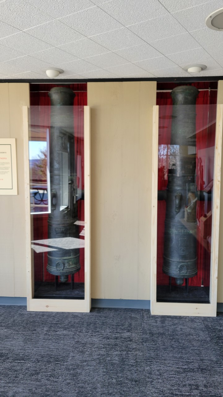 Two cannons in glass cases