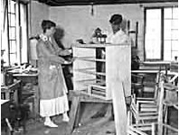 Eleanor Roosevelt in the Val-Kill Industries work area. Eleanor Roosevelt in the Val-Kill Industries work area.