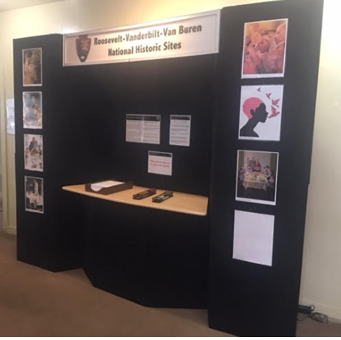 A display of 3 panels exhibiting the Roosevelt-Vanderbilt Historic Sites