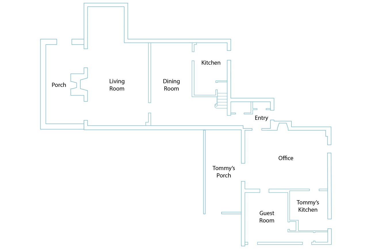 A floorplan of a house with room labels.