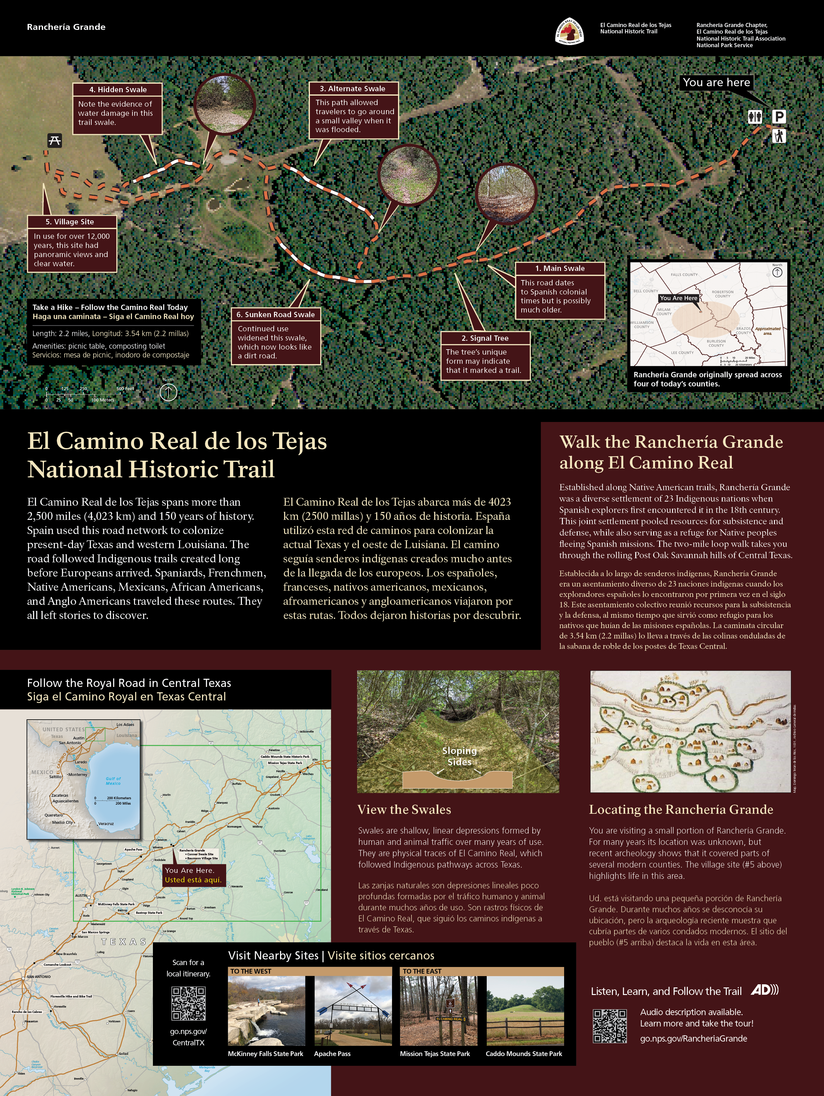 Wayside interpretive exhibit, full audio description is available.