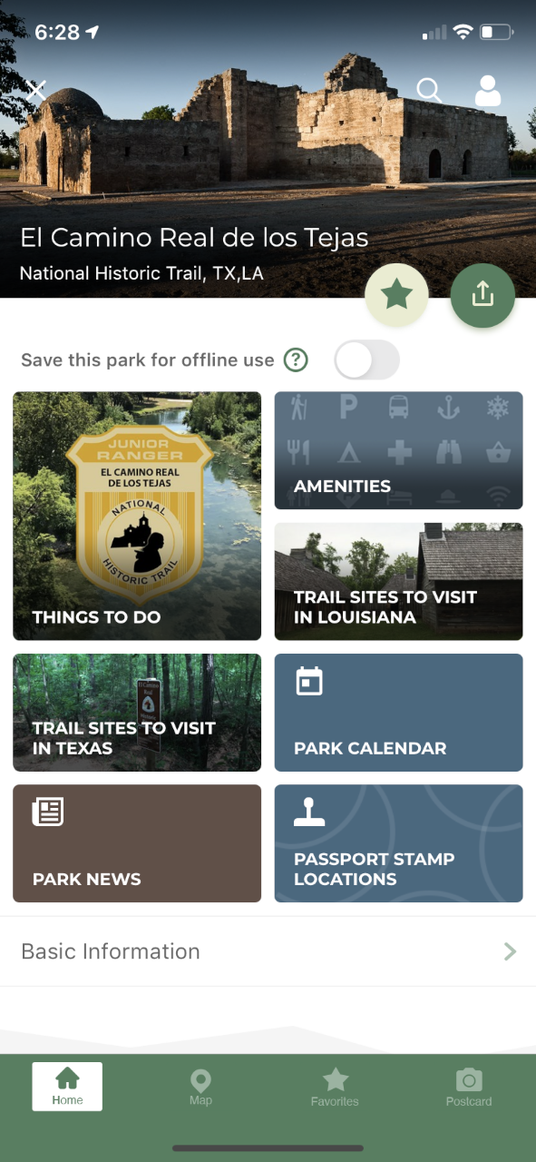 mobile phone screen showing a mobile application about the national parks.