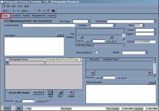 screen capture of an Access database