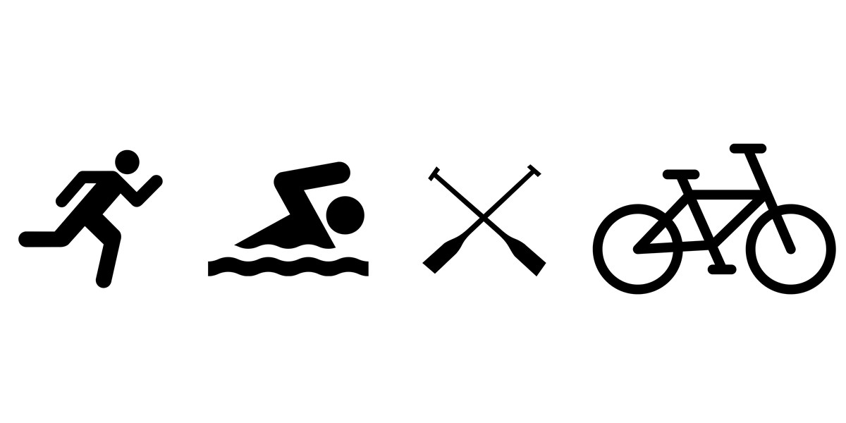 Graphic of runner, swimmer, paddles, and bicycle