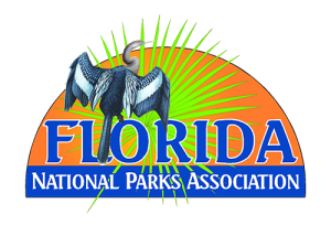 The Florida National Parks Association Logo with a black bird spreading its wings on top