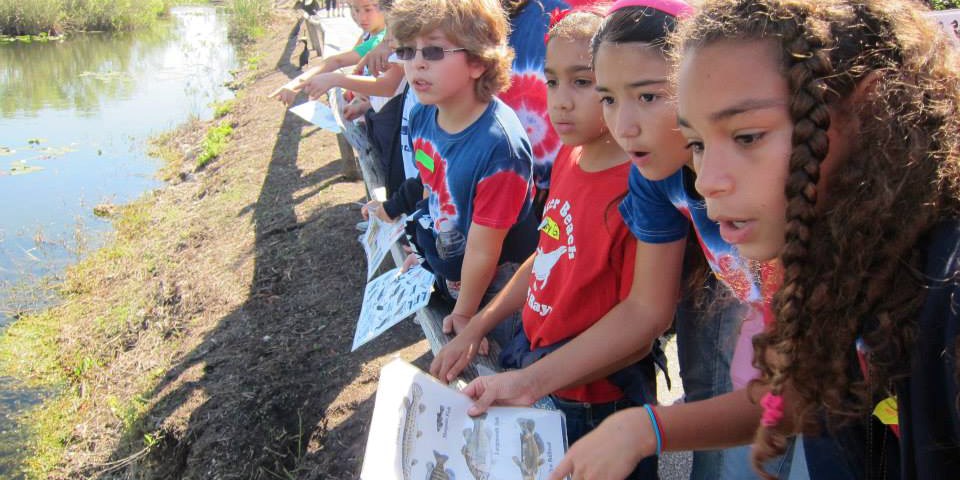 Children do an activity book at the Everglades.