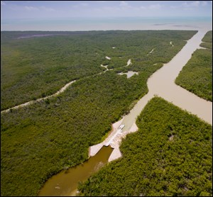 An aerial photo of the east cape canal plug. An aerial photo of the east cape canal plug.
