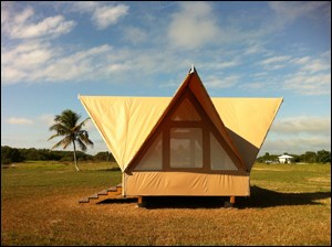 photo of the semi permanent eco tent at the flamingo campgrounds