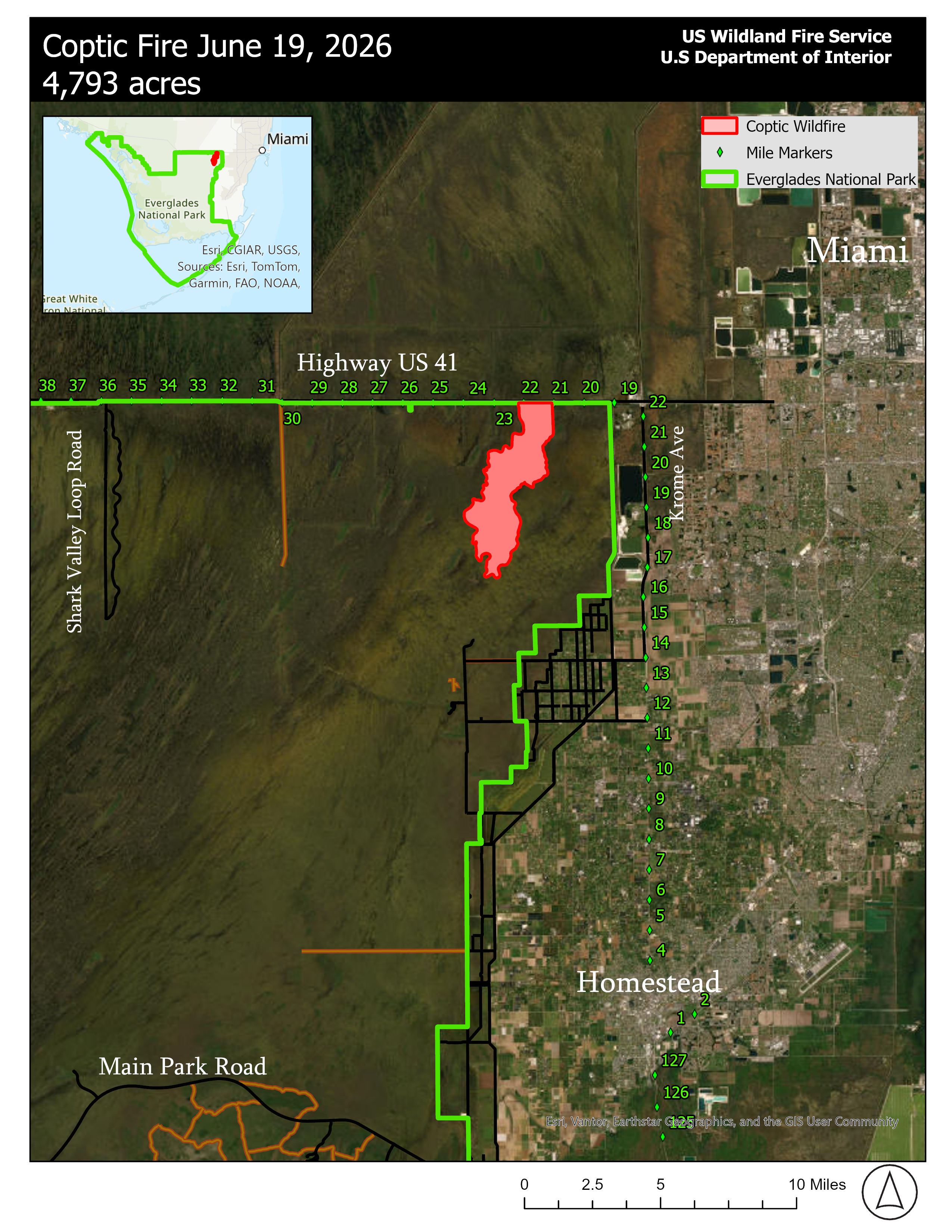 map showing Coptic Fire boundary in red