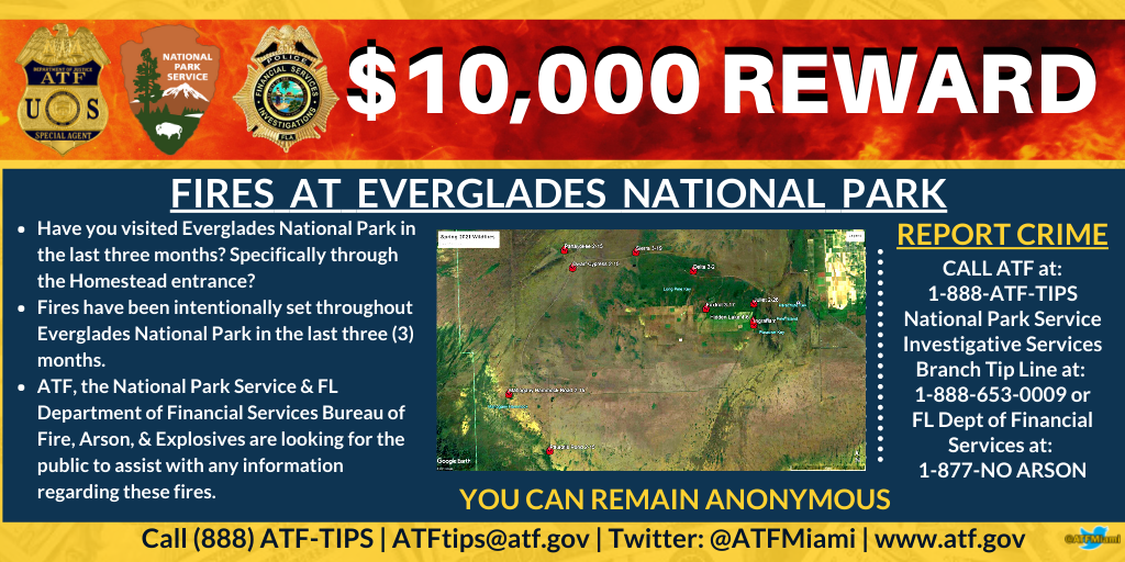 EvergladesNP 2021 Arsons REWARD_FINAL a image explaining the reward for reporting fires in the park.