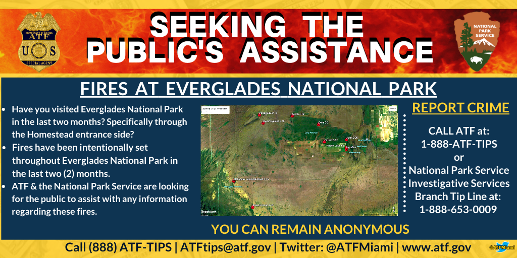 flyer explaining how to report or give information about fires in Everglades National Park