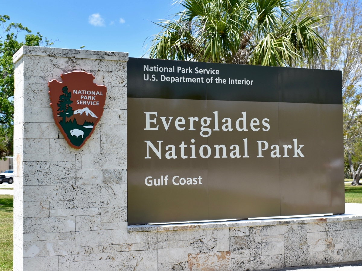 Sign that reads: Everglades National Park, Gulf Coast Visitor Center Sign that reads: Everglades National Park, Gulf Coast Visitor Center