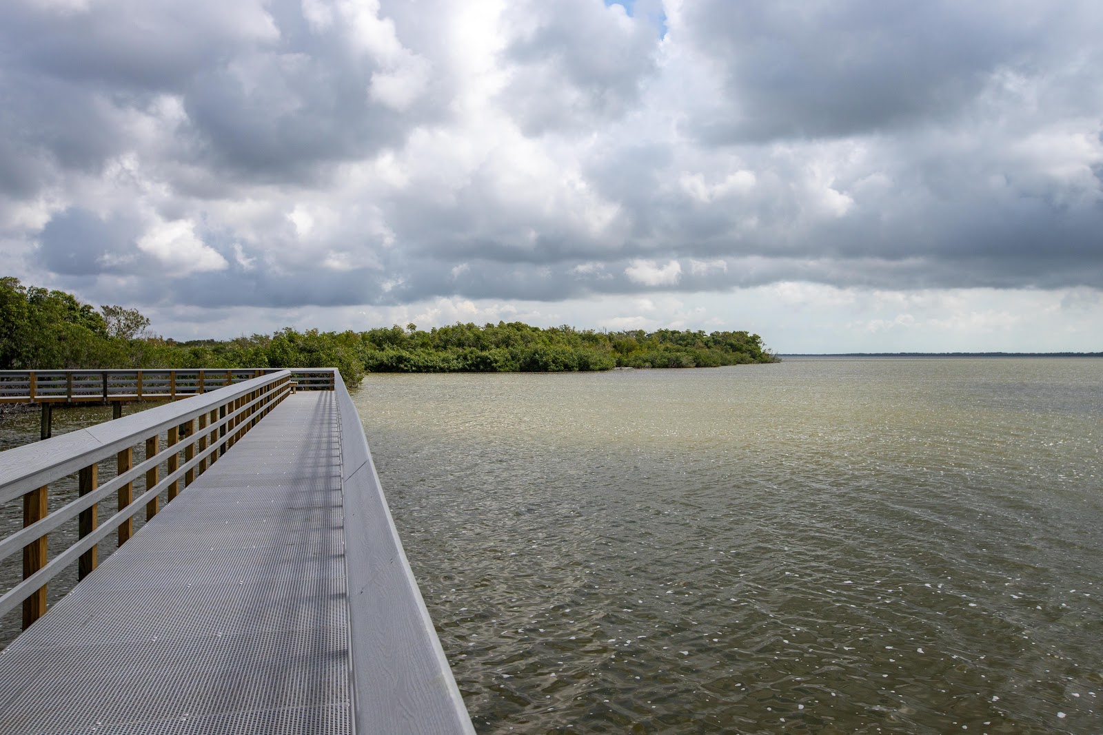 a boardwalk is shown over water