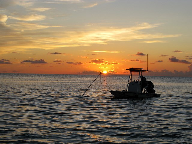 Boating at sunset on Florida Bay