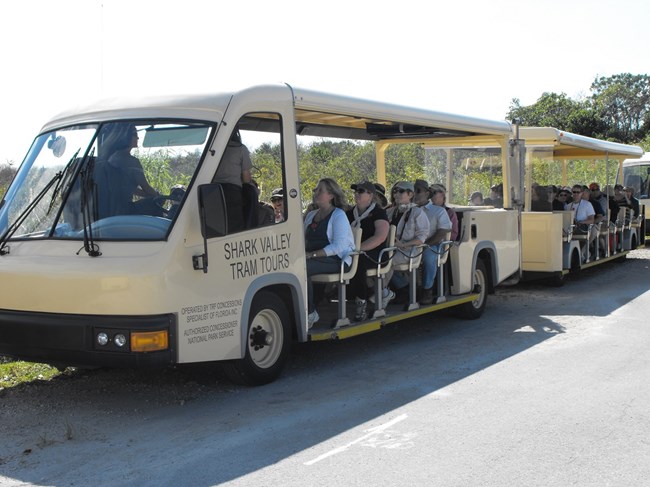 Group getting ready to depart on tram tour