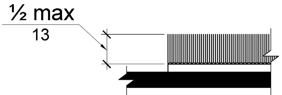 This drawing of carpet is shown in cross section with a pile height of ½ inch (13 mm) maximum, measures from the backing.