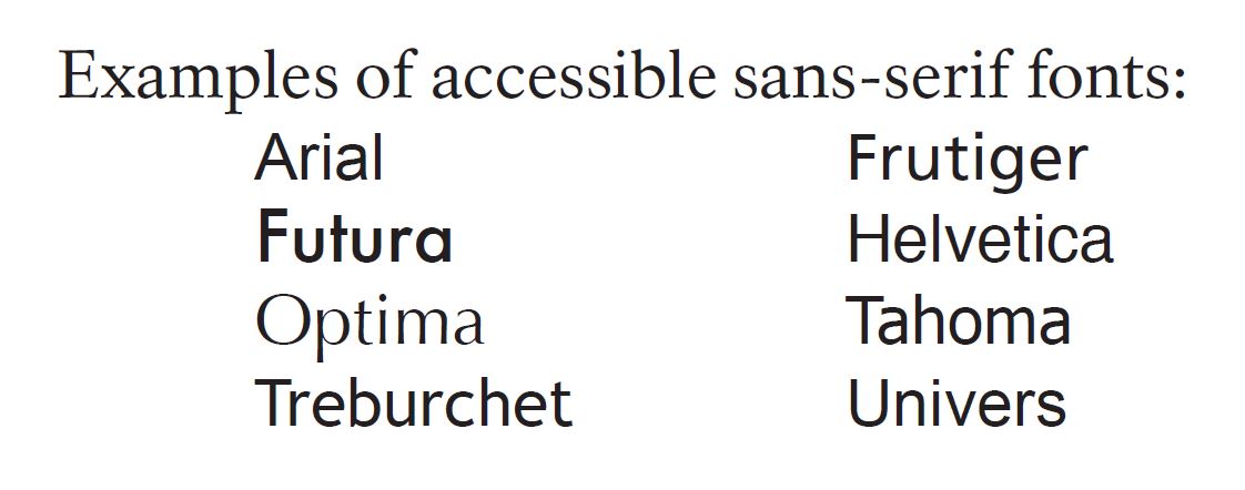 Description: The names of the sans-serif fonts listed are presented in their respective font types.