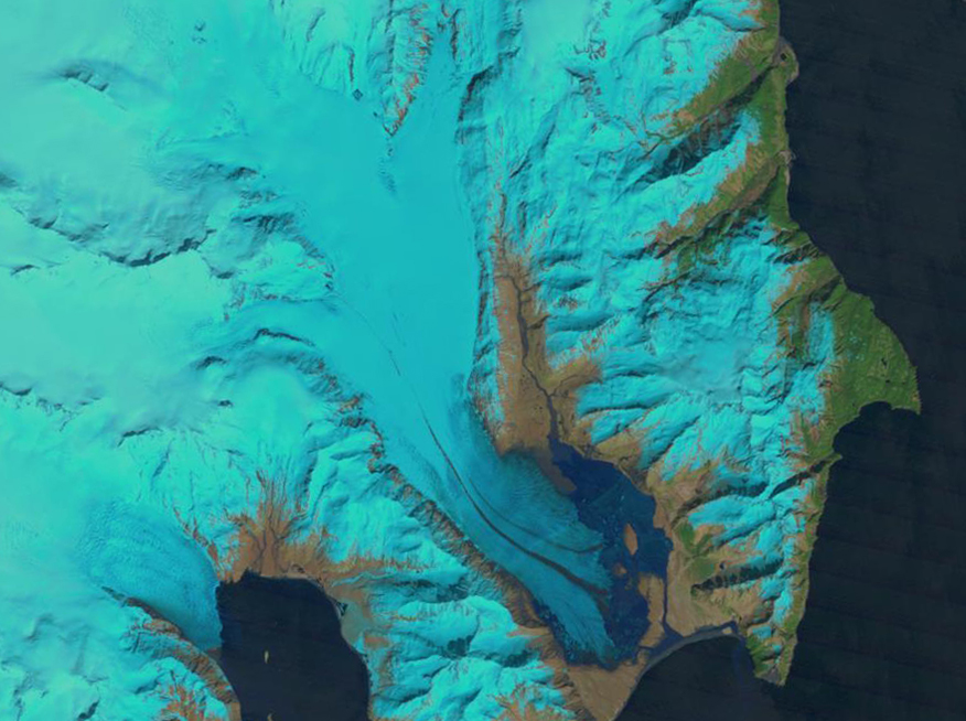 Satellite image of Bear Glacier and surrounding topography from 1989