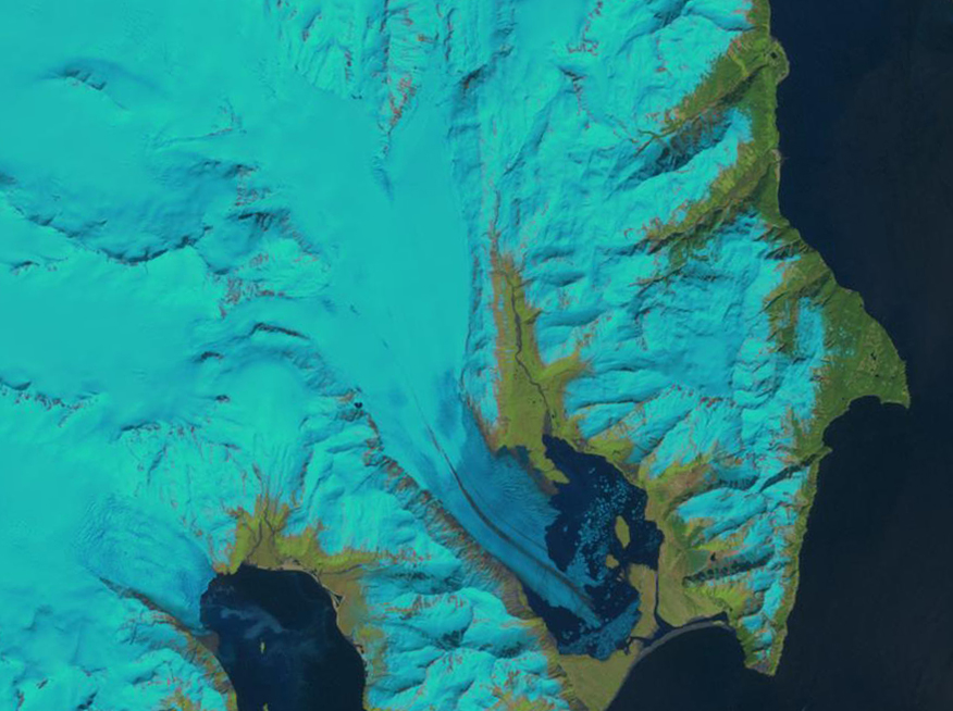 Satellite image of Bear Glacier and surrounding topography from 2001