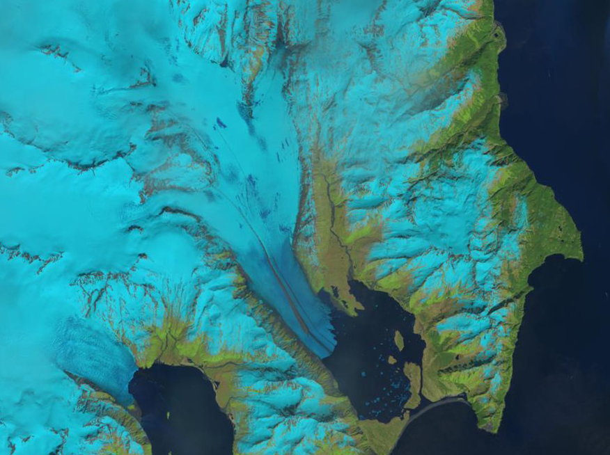 Satellite image of Bear Glacier and surrounding topography from 2013