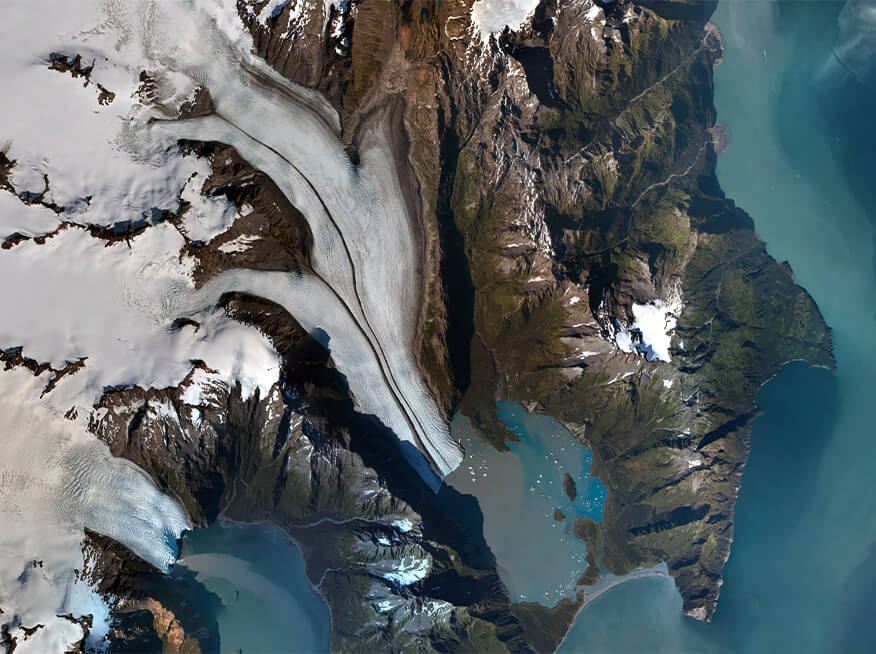 Satellite image of Bear Glacier and surrounding topography from 2016