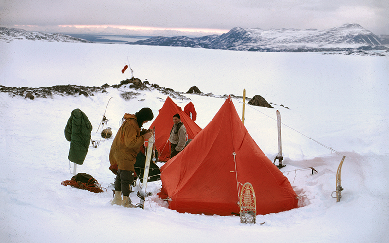 A temporary campsite set up on the Harding Icefield in 1968.