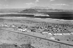 Grouping of buildings nearby a lake.