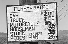 Sign with description of ferry pricing.