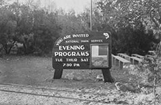 National Park Service Evening Programs sign.