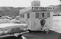 National Park Services trailer in a parking lot.