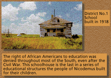 District No.1 School, built in 1918, still stands in Nicodemus.