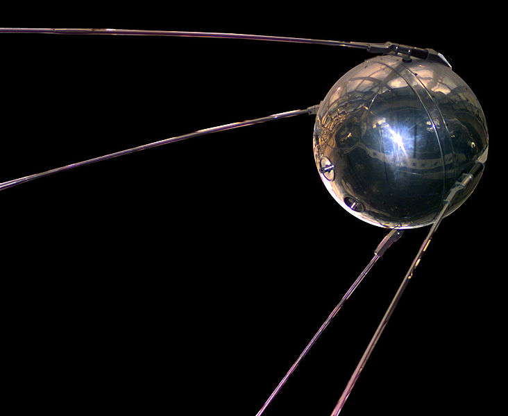 The Sputnik 1 satellite was a polished metal sphere with 4 long radio antennas.