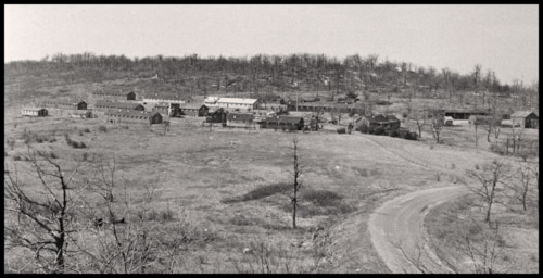 Aerial view of the Piney River campsite far in the distance.